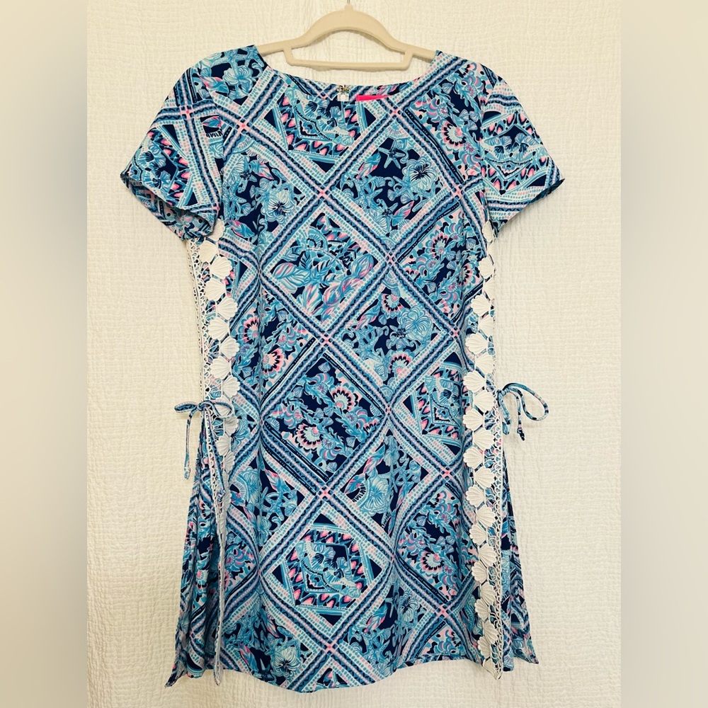Lilly Pulitzer Pink Blue Printed Dress with Built-In Shorts Size 10